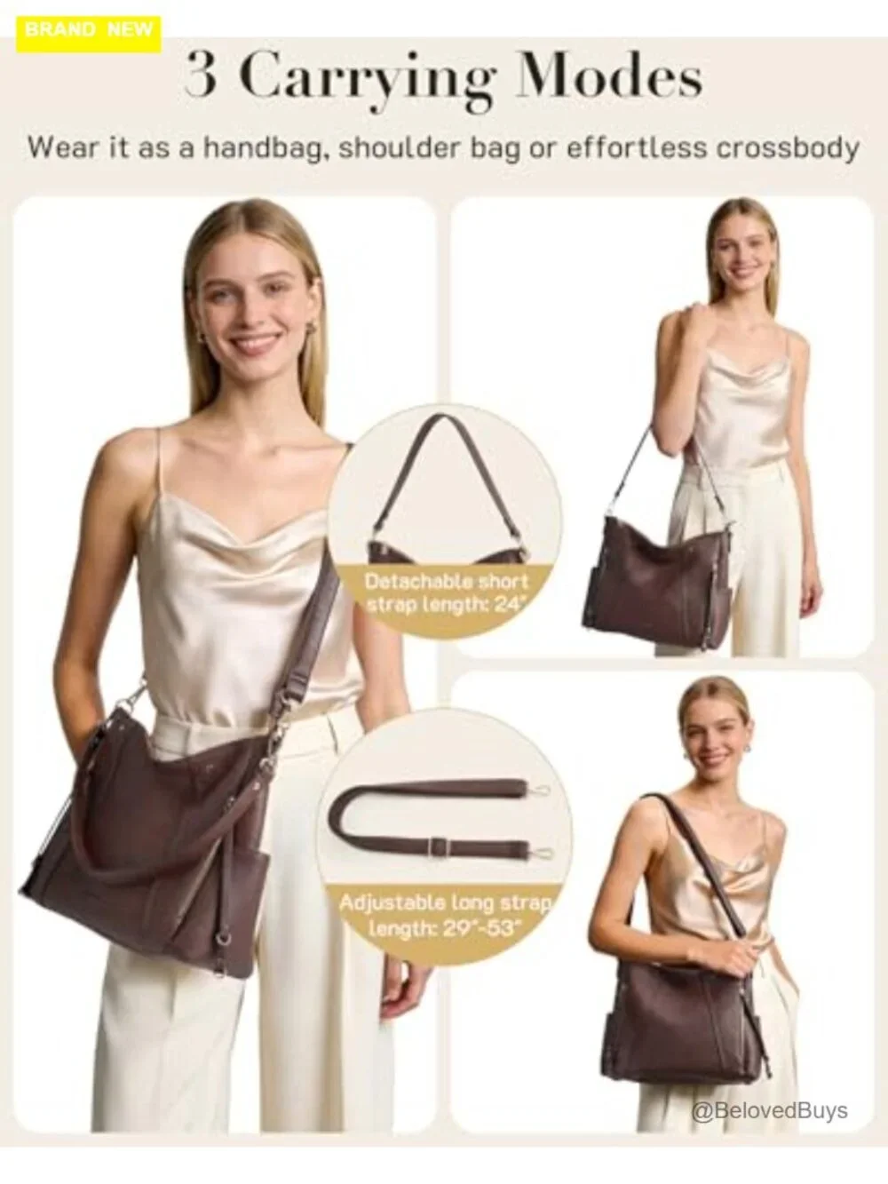 Vegan Leather Hobo Bag Crossbody Purse with Multiple Pockets